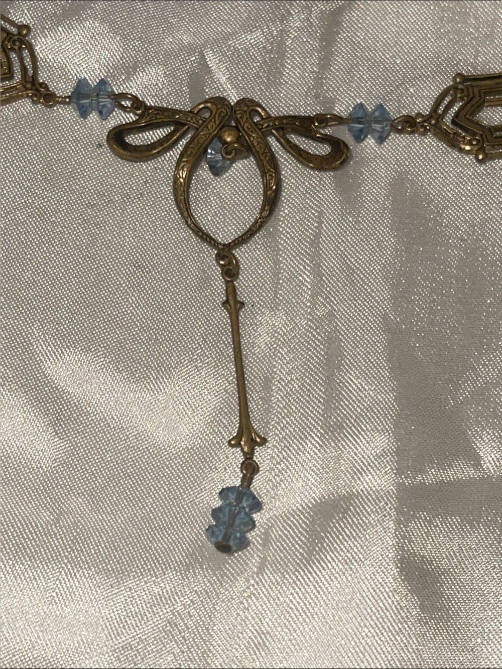 Delicate Art Deco Blue Crystal Bow Pendant Necklace - Women Jewelry - Picture 5 of 6